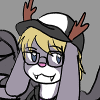 A grey-furred anthropomorphic wolpertinger with a black and white baseball cap and glasses.